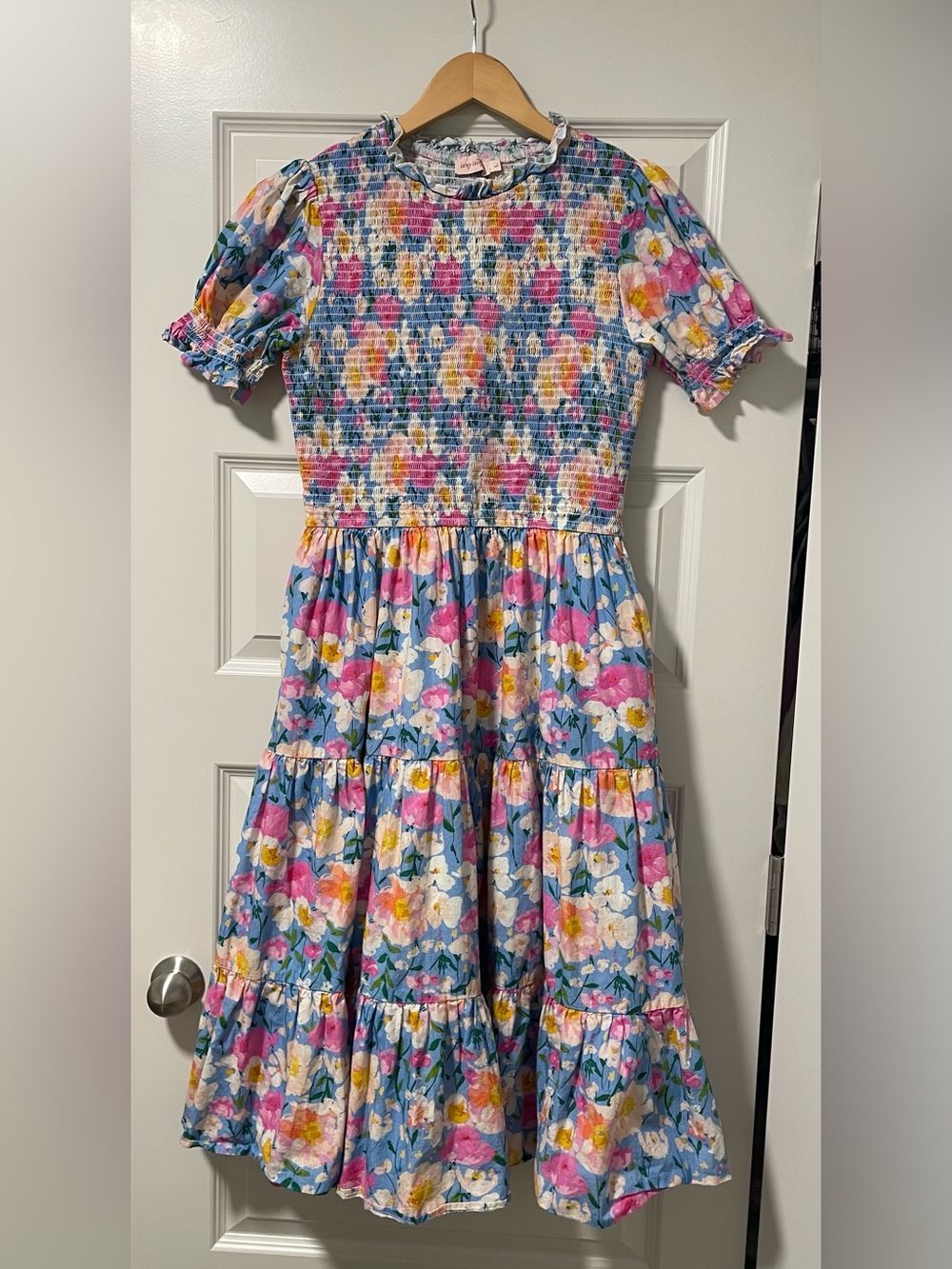 Ivy City Co Delia Dress in Blue - Floral Smocked Midi Dress with Pockets - Picture 4 of 16